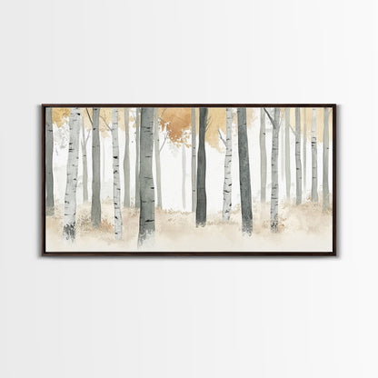 Aspen Trees Oil Painting Print Canvas, Autumn Aspens Print, Muted White Winter Wall Art, Country Farmhouse Wall Decor, Abstract Landscape Art