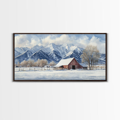 Winter Cabin Oil Painting Print - Rustic Farmhouse Decor - Modern Farmhouse - Cabin Decor - Rural America Oil Painting Print