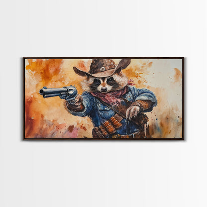 The Raccoon Cowboy - Framed Canvas Print - Raccoon Art - Trash Panda Cowboy