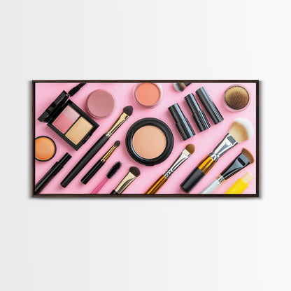 Makeup Spread Wall Art, Make Up Canvas Print, Preppy Dorm Room Wall Art, Girl's Dorm Room Wall Art, Makeup Painting