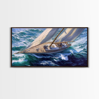 Bird's Eye View of a Retro Sailboat Painting Print, Sailboat Wall Art, Nautical Decor, Sailing Gift Idea, Sailing Wall Art