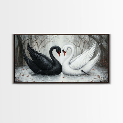 Dark Swans Forming a Heart - Framed Canvas Print - Dark Romance Wall Art - Dark Academia Art - Couple Gift Idea - Goth Art - Gothic Decor