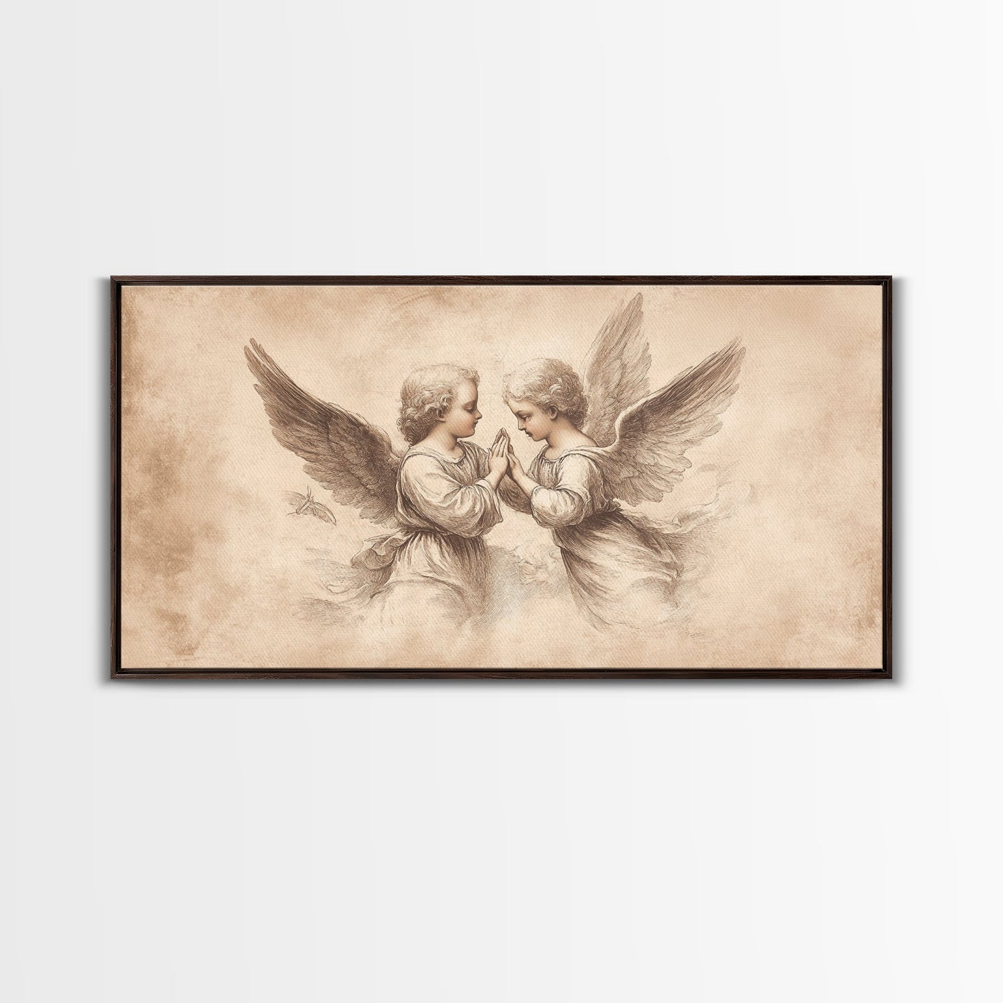 Guardian Angel Wall Art, Angel Painting Canvas Print, Angel Sketch, Angelic Home Decor, Christian Art, Christianity Home Decor