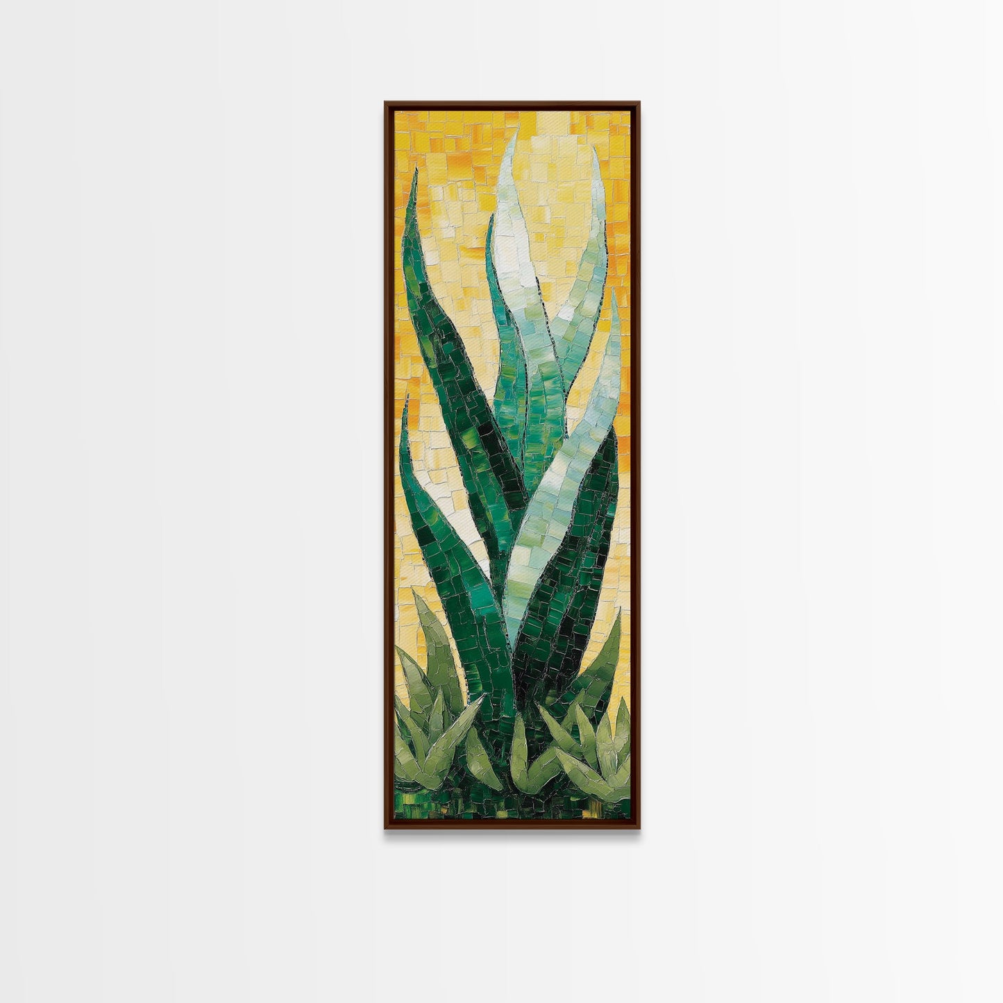 Mosaic Agave Plant Framed Canvas Print Botanical Prints Green Wall Art Rustic Decor Whimsical Art Kitchen Decor