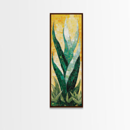 Mosaic Agave Plant Framed Canvas Print Botanical Prints Green Wall Art Rustic Decor Whimsical Art Kitchen Decor