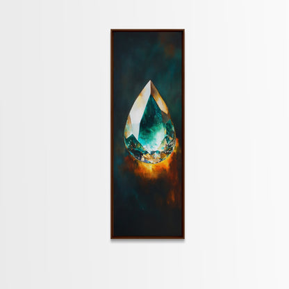Blue Green Gemstone on Fire Canvas Print Abstract Sacred Geometry Art Moody Wall Art Unique Bedroom Decor Statement Piece