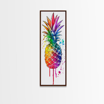 Pineapple painting vibrant wall art framed canvas print, colorful tropical art, kitchen decor, unique pop art style, perfect gift idea
