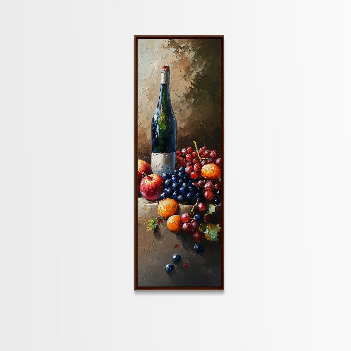 Skinny Vertical Art for Wine Cellar, Wine Room Art, Still Life Oil Painting of Wine and Grapes, Victorian Oil Painting, Retro Kitchen Decor