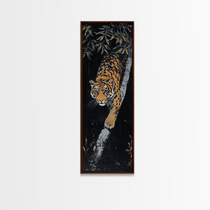 Framed Canvas Print of a Majestic Tiger Stalking Through the Jungle, Above Couch Art, Living Room Decor, African Art, Rustic Decor, Animal Art