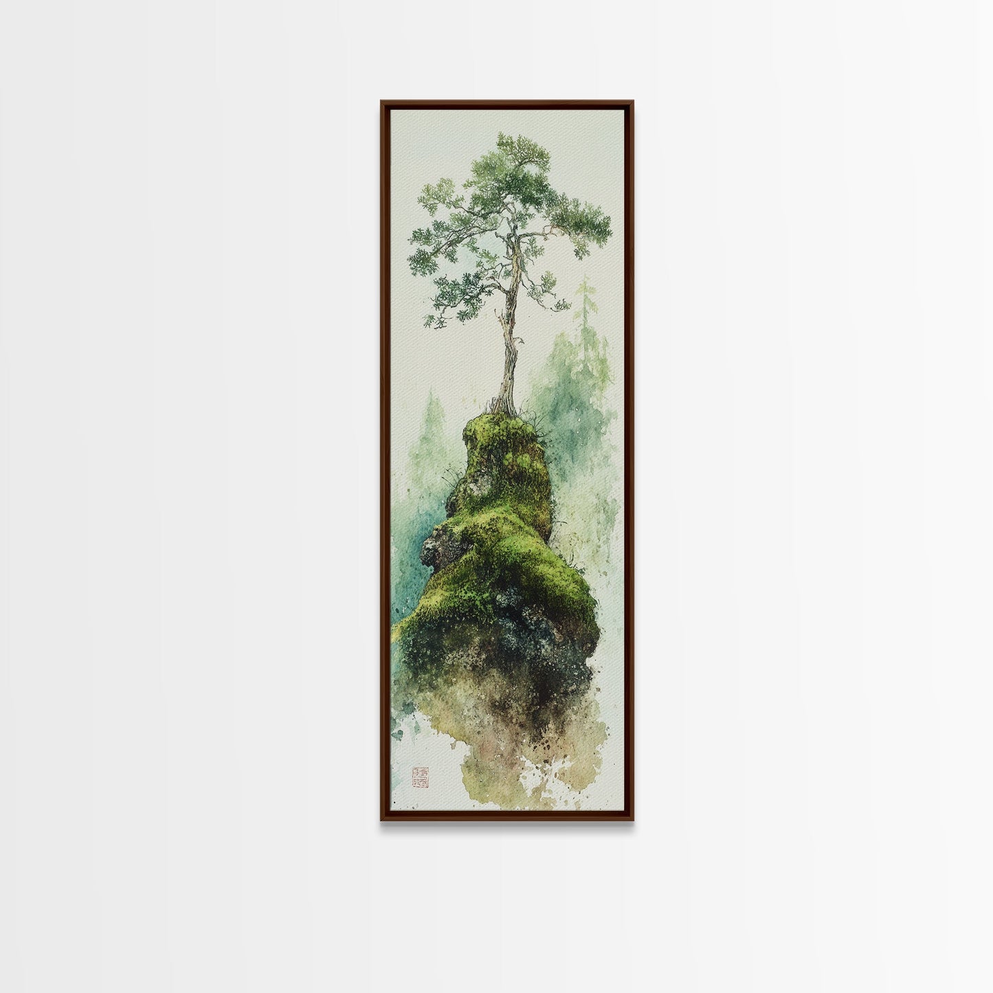Framed Canvas Print Serene Tree Art Nature-Inspired Decor Wabi Sabi Art Botanical Print Calm Green Tones Above Couch Art Minimalist Decor