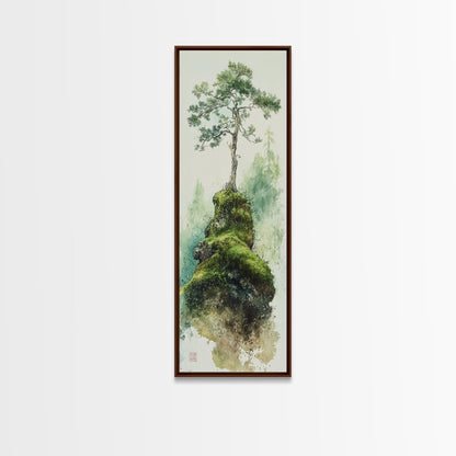Framed Canvas Print Serene Tree Art Nature-Inspired Decor Wabi Sabi Art Botanical Print Calm Green Tones Above Couch Art Minimalist Decor