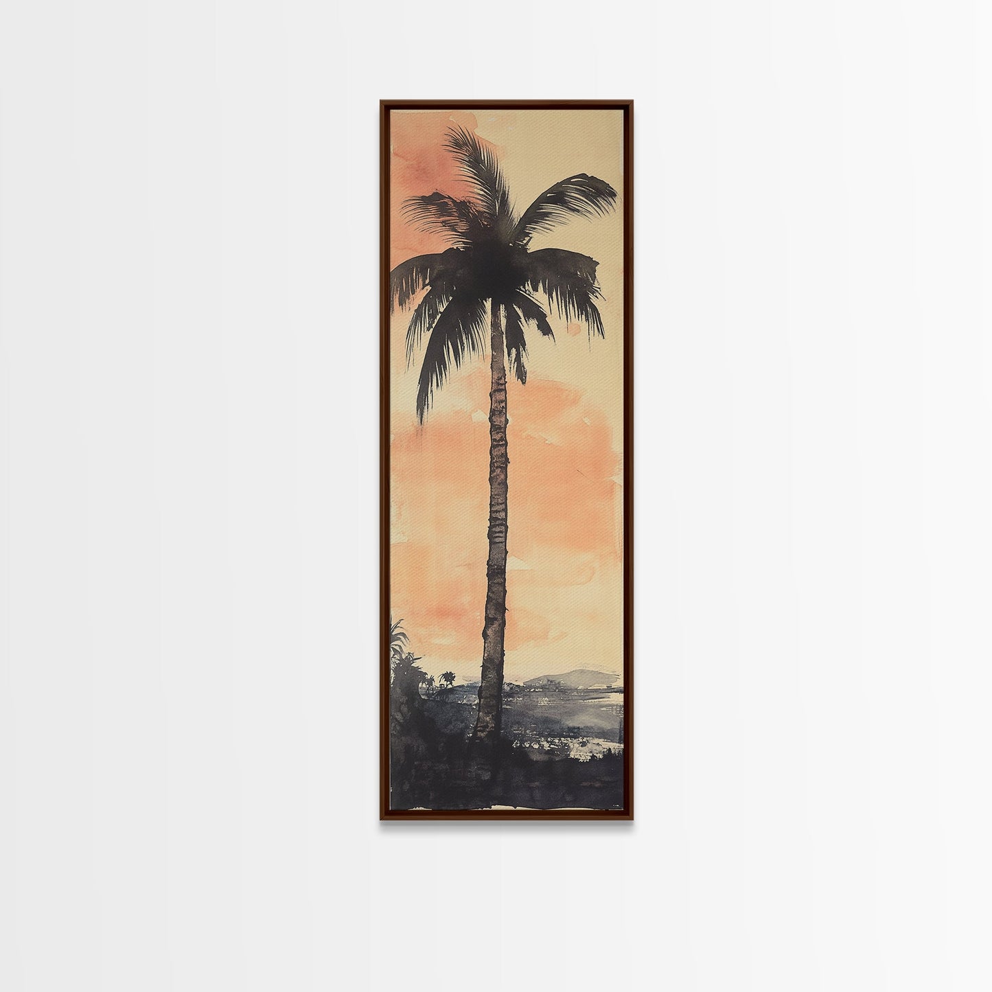 Framed Canvas Print Moody Palm Tree Painting Sunset Coastal Wall Art, Rustic Decor, Tropical Living Room Above Sofa Art, Bedroom Art Print