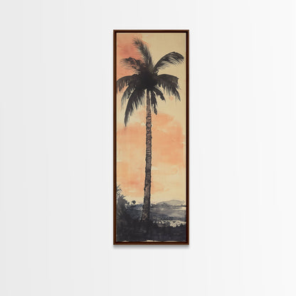 Framed Canvas Print Moody Palm Tree Painting Sunset Coastal Wall Art, Rustic Decor, Tropical Living Room Above Sofa Art, Bedroom Art Print