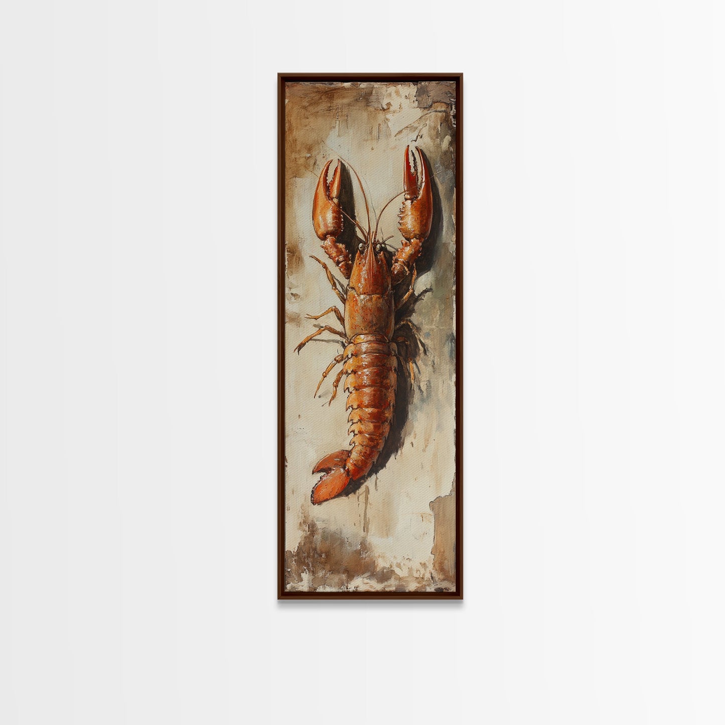 Funky Kitchen Art Framed Canvas Print, Crayfish Painting, New Orleans Cajun Wall Art, Oil Painting for Kitchen, Tall Skinny Art