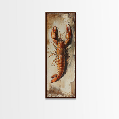Funky Kitchen Art Framed Canvas Print, Crayfish Painting, New Orleans Cajun Wall Art, Oil Painting for Kitchen, Tall Skinny Art