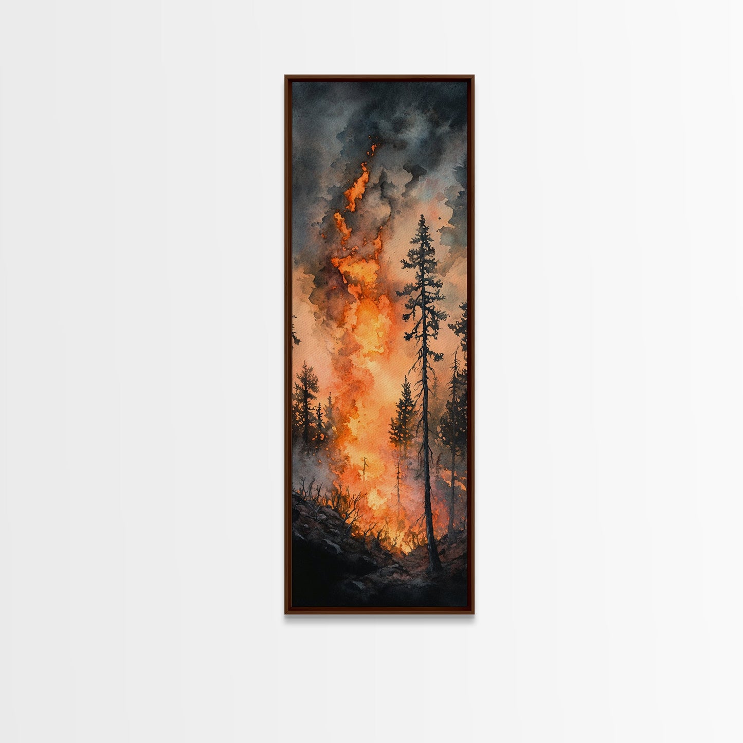 Fiery Forest Flames Canvas Print – Dark Moody Art, Forest Fire Scene, Dramatic Wall Art, Wabi Sabi Wall Art, Above Bed Decor, Rustic Wall Art