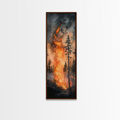 Fiery Forest Flames Canvas Print – Dark Moody Art, Forest Fire Scene, Dramatic Wall Art, Wabi Sabi Wall Art, Above Bed Decor, Rustic Wall Art