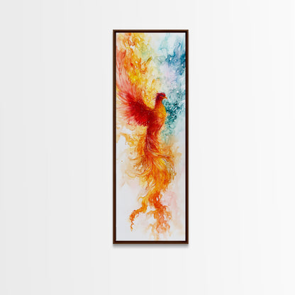 Ethereal Phoenix Rising from the Ashes in Subtle Pastel Shades – Mystical Bird Canvas Print, Ideal Wall Art for Calm and Cozy Spaces