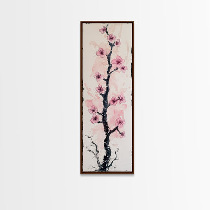 Delicate Cherry Tree in Bloom Painting - Canvas Print for Japanese Floral Art, Spring Blossom Decor, Nature-Inspired Wall Art, Botanical Print