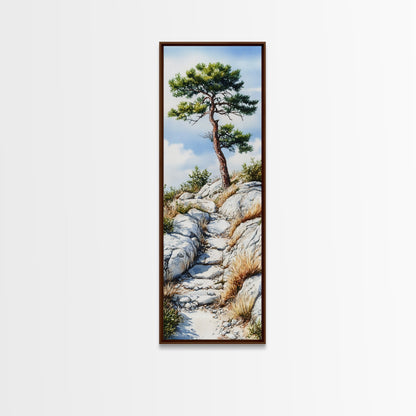 Rocky Mountain Pine Tree Painting - Framed Canvas Print Highlighting Serene Alpine Path for Rustic Wall Decor