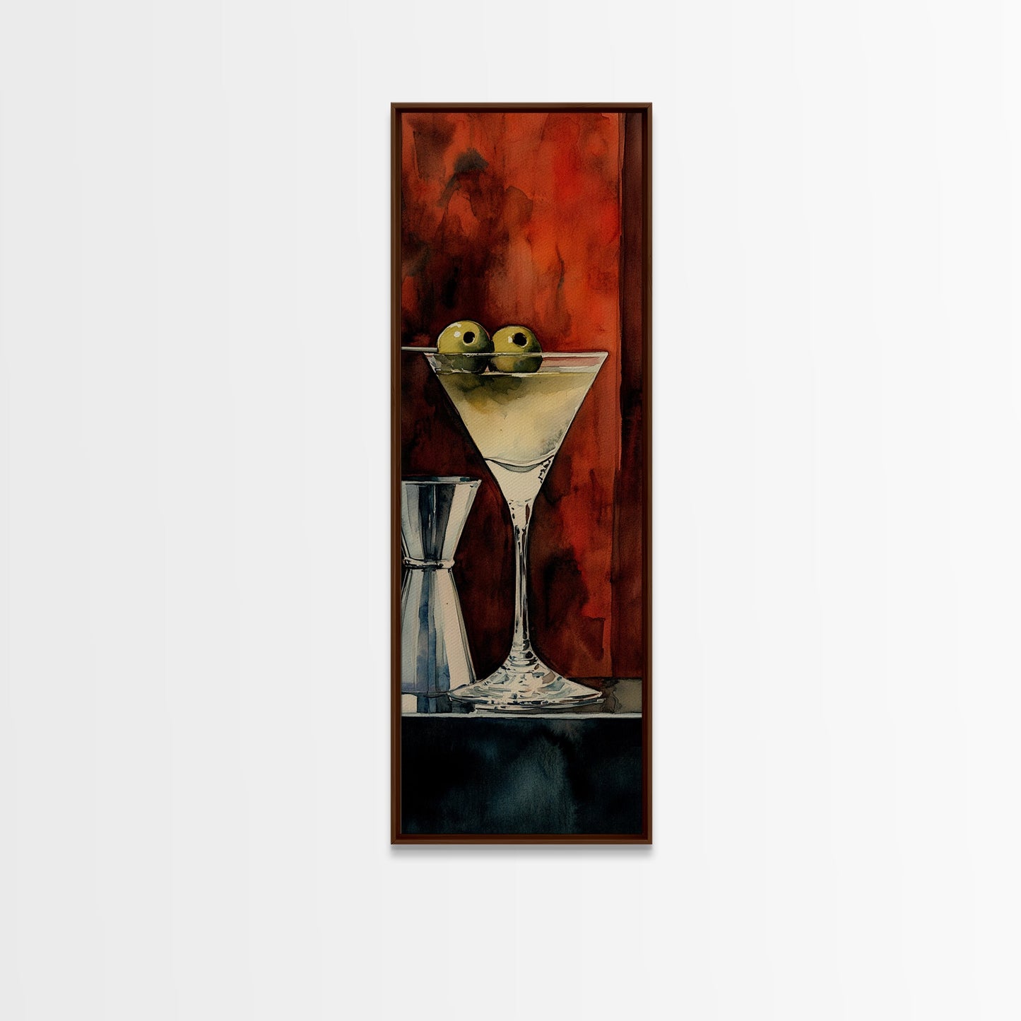 Classic Olive Martini Glass, Retro Bar Art, Espresso Martini Wall Art, Mid-Century Vibe Canvas Print, Moody Kitchen Decor