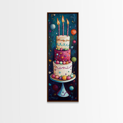 Cute Painting Print of a Birthday Cake - Framed Canvas - Preppy Dorm Room Decor - Wedding Decor - Birthday Cake Wall Art - Kitchen Decor