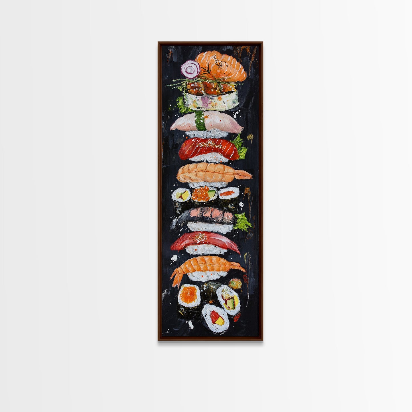 Funky Kitchen Wall Art Sushi Painting Print Framed Canvas | Sushi Decor | Kitchen Painting Decor | Kitsch Decor | Eclectic Wall Art
