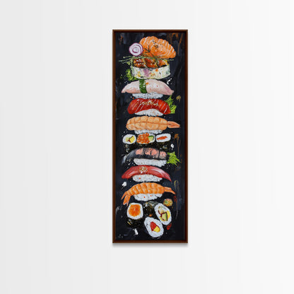 Funky Kitchen Wall Art Sushi Painting Print Framed Canvas | Sushi Decor | Kitchen Painting Decor | Kitsch Decor | Eclectic Wall Art