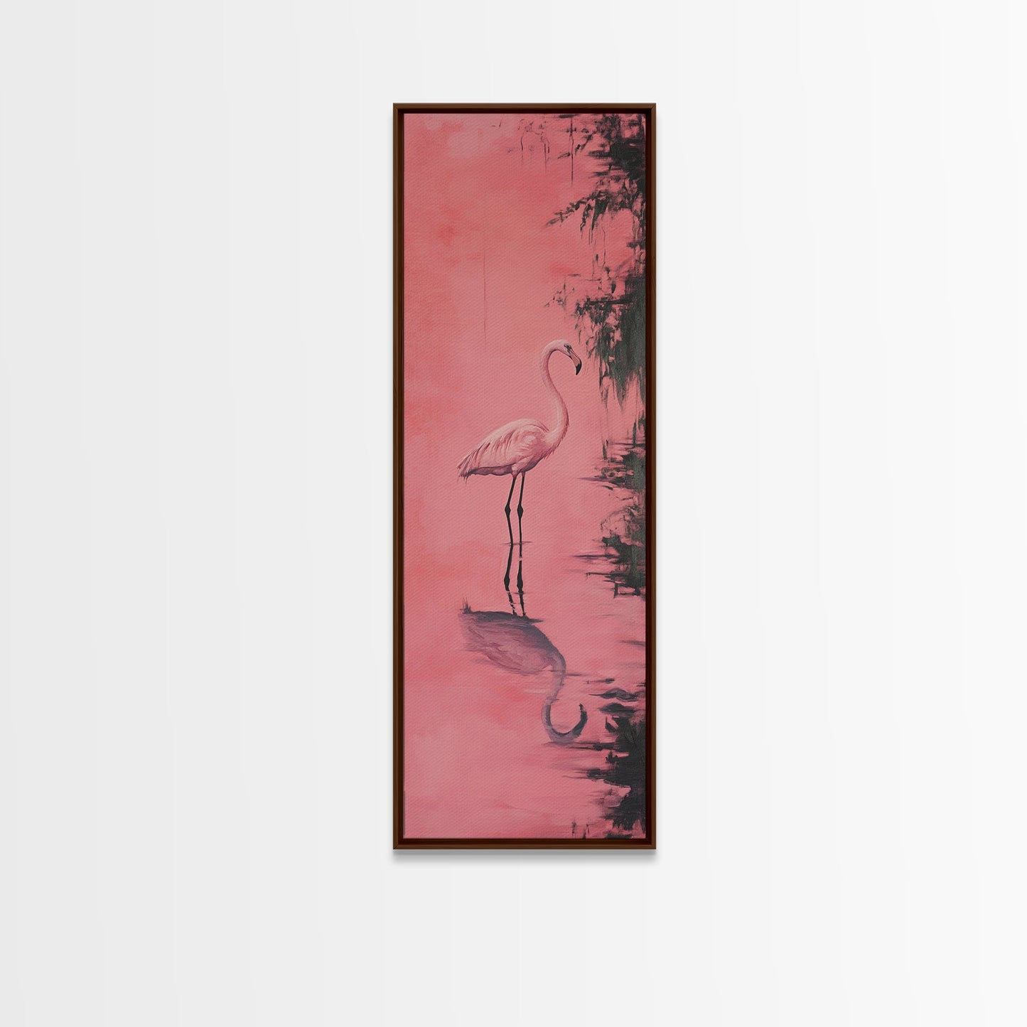 Reflections of a Pink Flamingo, Framed Canvas Print, Vaporwave Wall Art, Coastal Decor, Living Room Accent Piece, Pink Flamingo Art