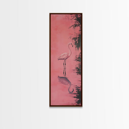Reflections of a Pink Flamingo, Framed Canvas Print, Vaporwave Wall Art, Coastal Decor, Living Room Accent Piece, Pink Flamingo Art