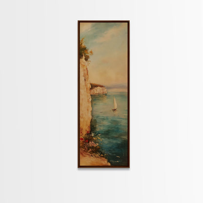 Nautical Seascapes Framed Canvas Print - Sailboat In The Bay - Sailboat Painting - Nautical Art - Coastal Home Decor - Coastal Oil Painting