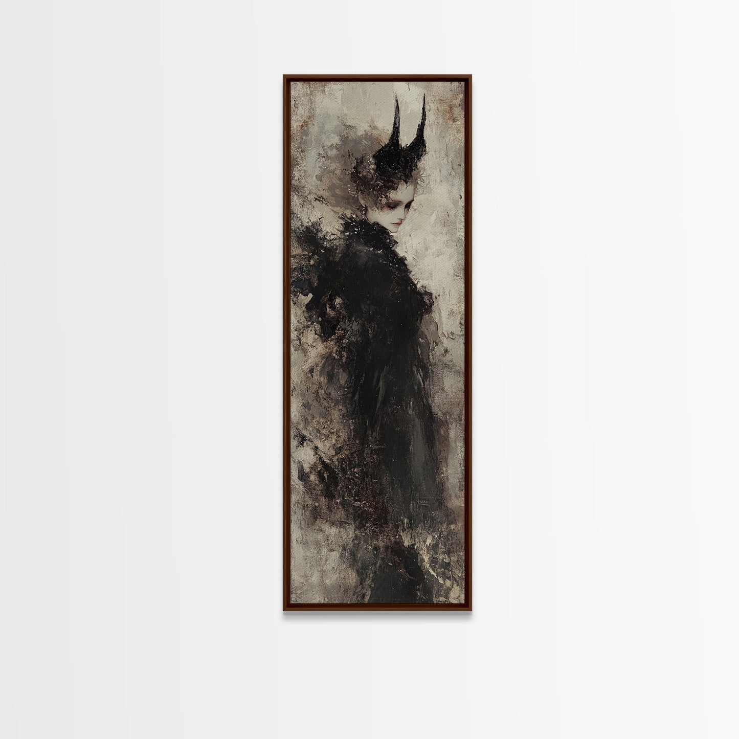 Framed Canvas Print of Dark Angels Wall Art with Gothic Aesthetic, Moody Art, Ozymandias Art, Unique Gift Idea, Long Narrow Wall Art, Tall Skinny Art