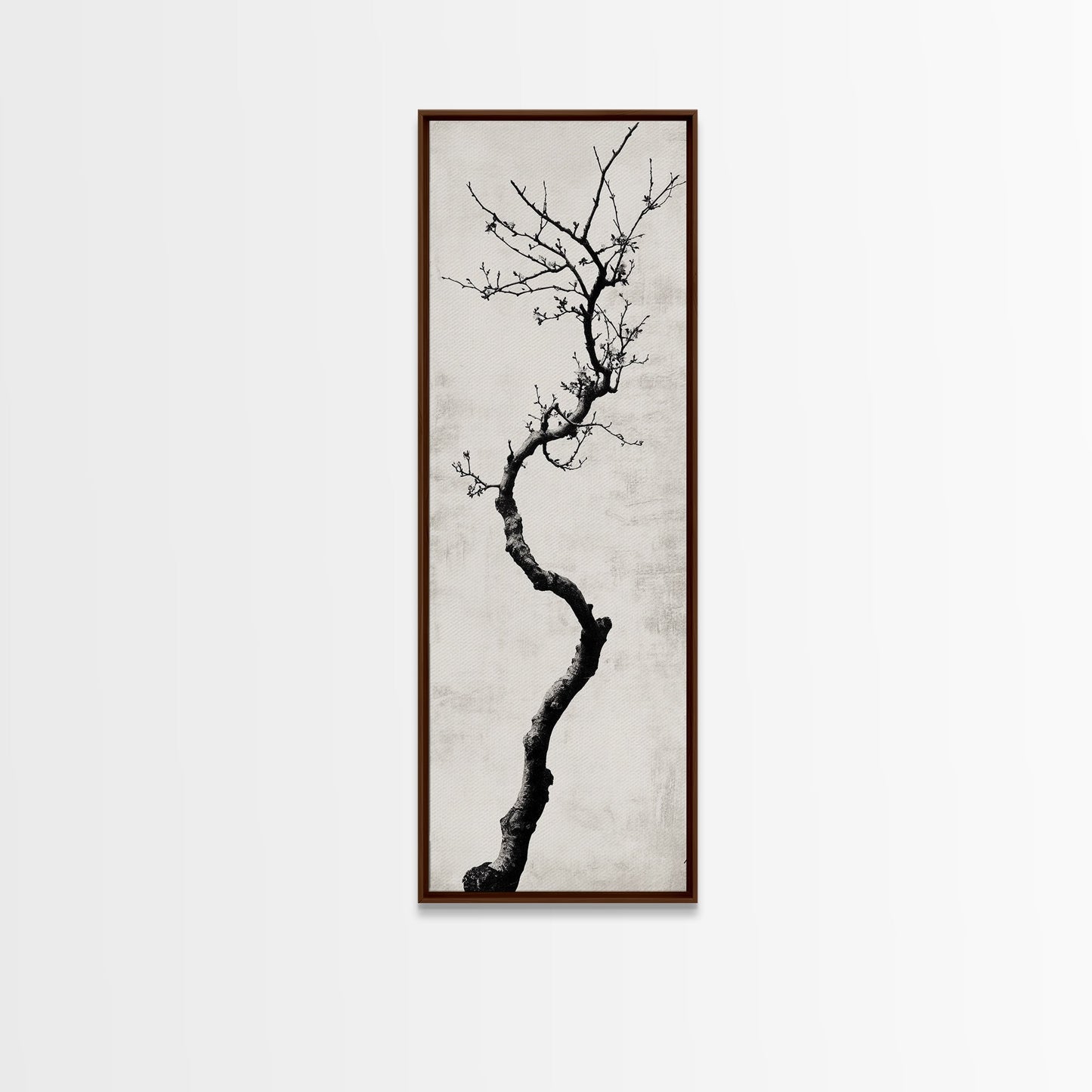 Framed Canvas Print of Minimalist Birch Tree Art in Black and White, Wabi Sabi Art, Rustic Wall Art, Above Bed Wall Art, Tall Skinny Art, Japanese Aesthetic