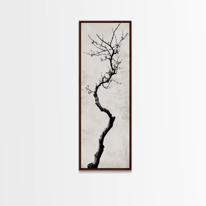 Framed Canvas Print of Minimalist Birch Tree Art in Black and White, Wabi Sabi Art, Rustic Wall Art, Above Bed Wall Art, Tall Skinny Art, Japanese Aesthetic