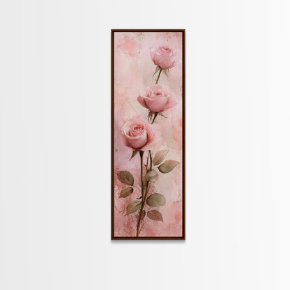 Rose Painting Framed Canvas Print Light Pink Wall Art Botanical Prints Above Sofa Art Living Room Art Rustic Wall Art Gift Idea