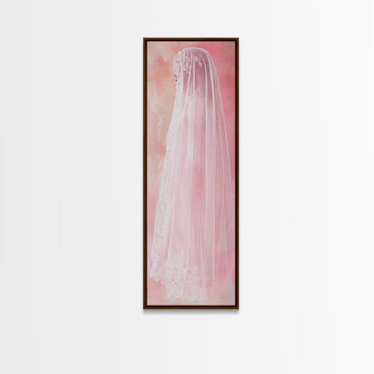 Delicate Bridal Veil Framed Canvas Print Feminine Pink Wall Art Wabi Sabi Minimalist Romantic Bedroom Artwork Unique Wedding Gift Idea