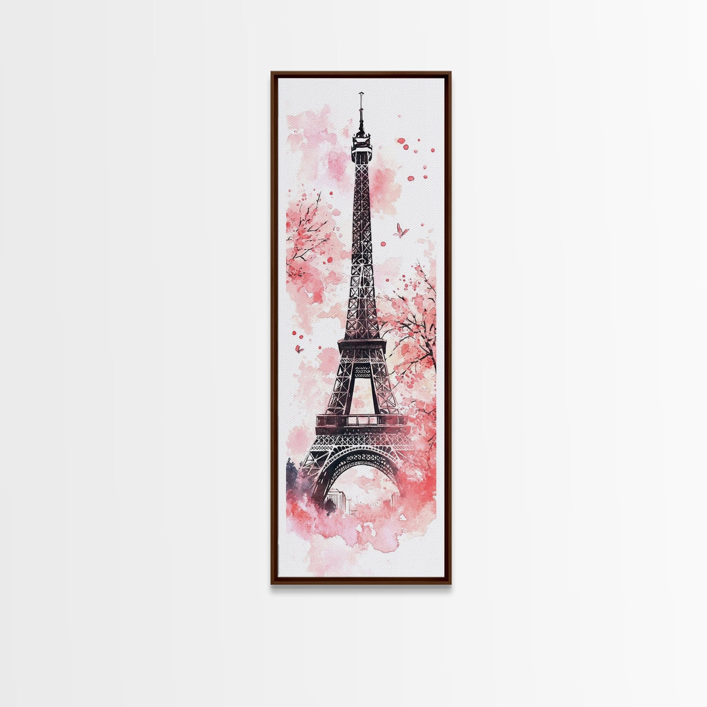 Eiffel Tower Wall Art Framed Canvas Print, Cherry Blossom Painting Vertical Paris Decor, Pink Dorm Art, French Travel-Inspired Gift