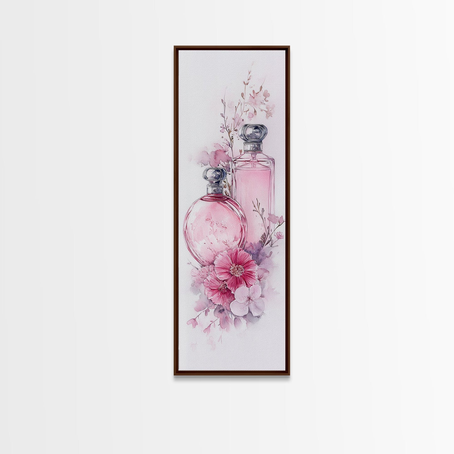 Perfume Bottle Art Framed Canvas Print Light Pink Wall Art Botanical Prints Bedroom Art Minimalist Decor Living Room Gift Idea