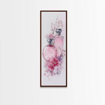 Perfume Bottle Art Framed Canvas Print Light Pink Wall Art Botanical Prints Bedroom Art Minimalist Decor Living Room Gift Idea