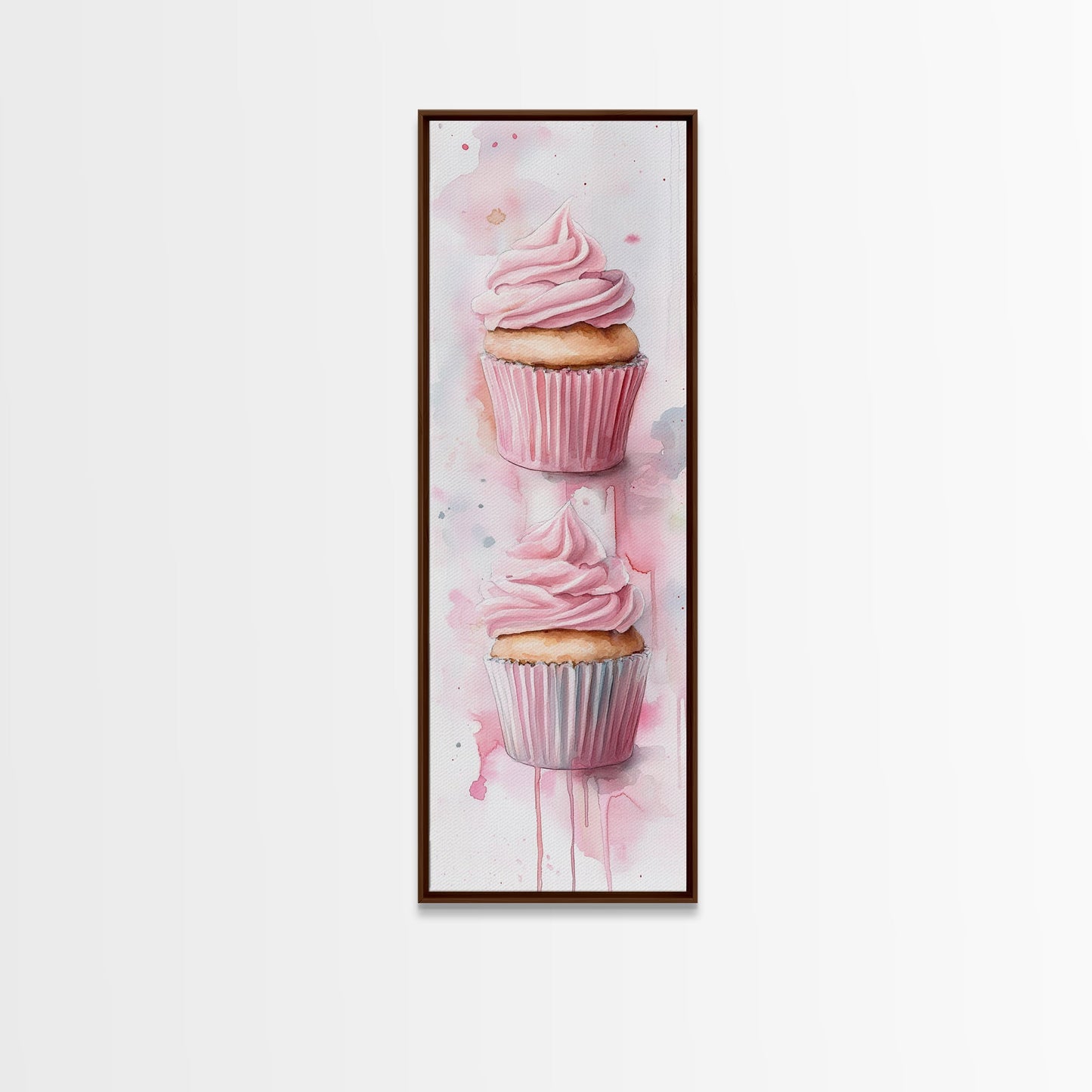 Cupcake Watercolor Canvas Print Food Review Kitchen Art Whimsical Art Rustic Decor Light Pink Wall Art Vertical Gift Idea Above Sofa