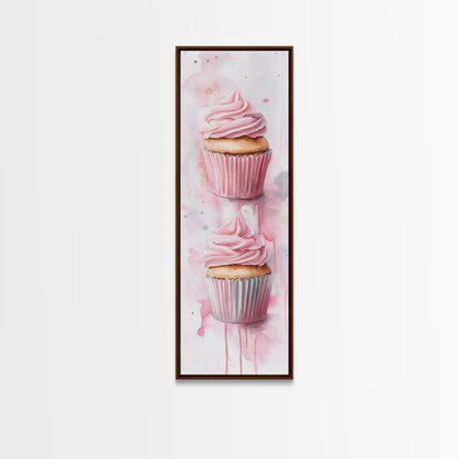 Cupcake Watercolor Canvas Print Food Review Kitchen Art Whimsical Art Rustic Decor Light Pink Wall Art Vertical Gift Idea Above Sofa