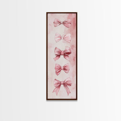 Bow Illustration Canvas Print Pink Whimsical Art Light Abstract Wall Art Vertical Art Feminine Gift Idea Bedroom Rustic Dorm Decor