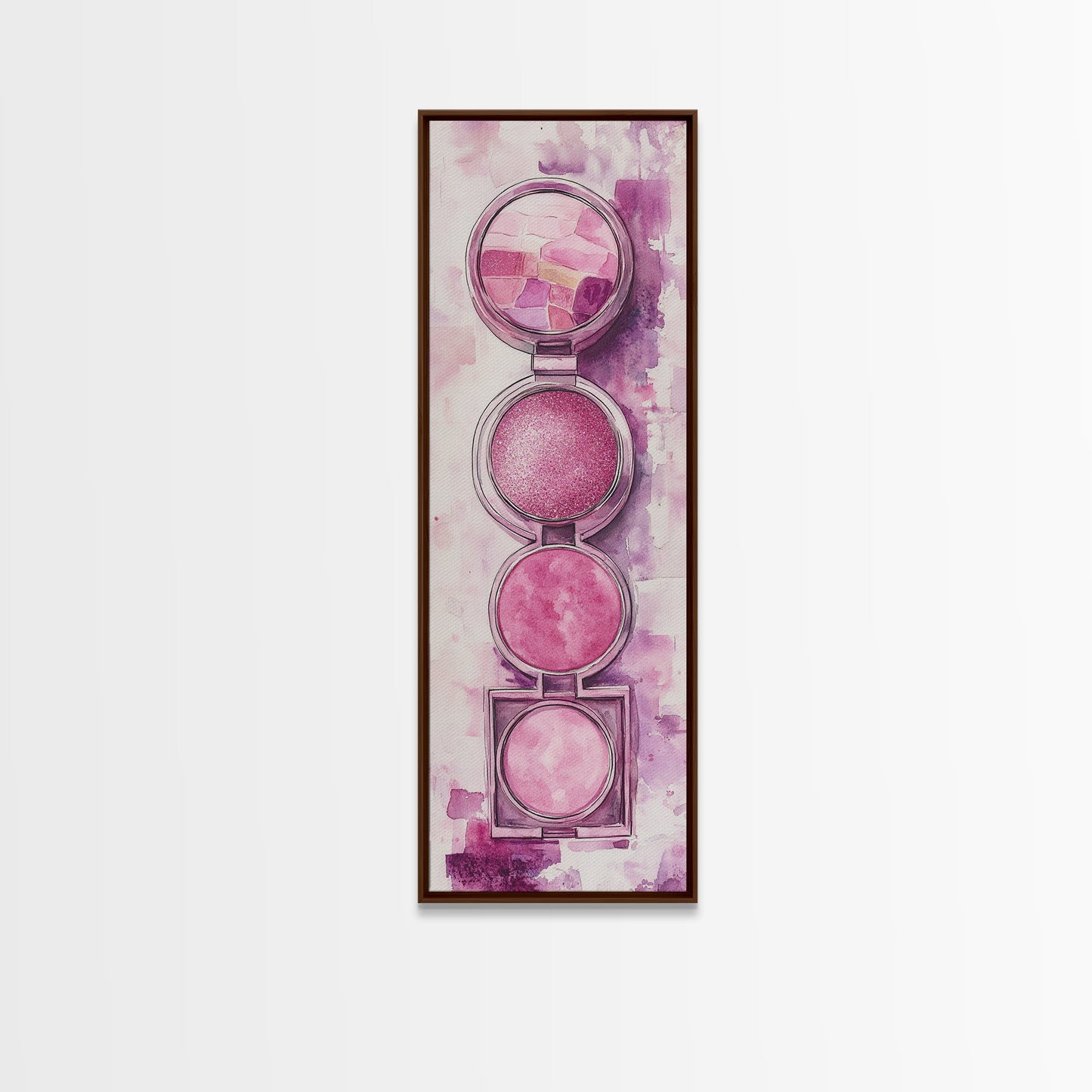 Shimmer Palette Canvas Print, contemporary gemstone painting in pink and purple hues, long narrow wall art with modern abstract vibes.