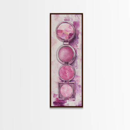 Shimmer Palette Canvas Print, contemporary gemstone painting in pink and purple hues, long narrow wall art with modern abstract vibes.