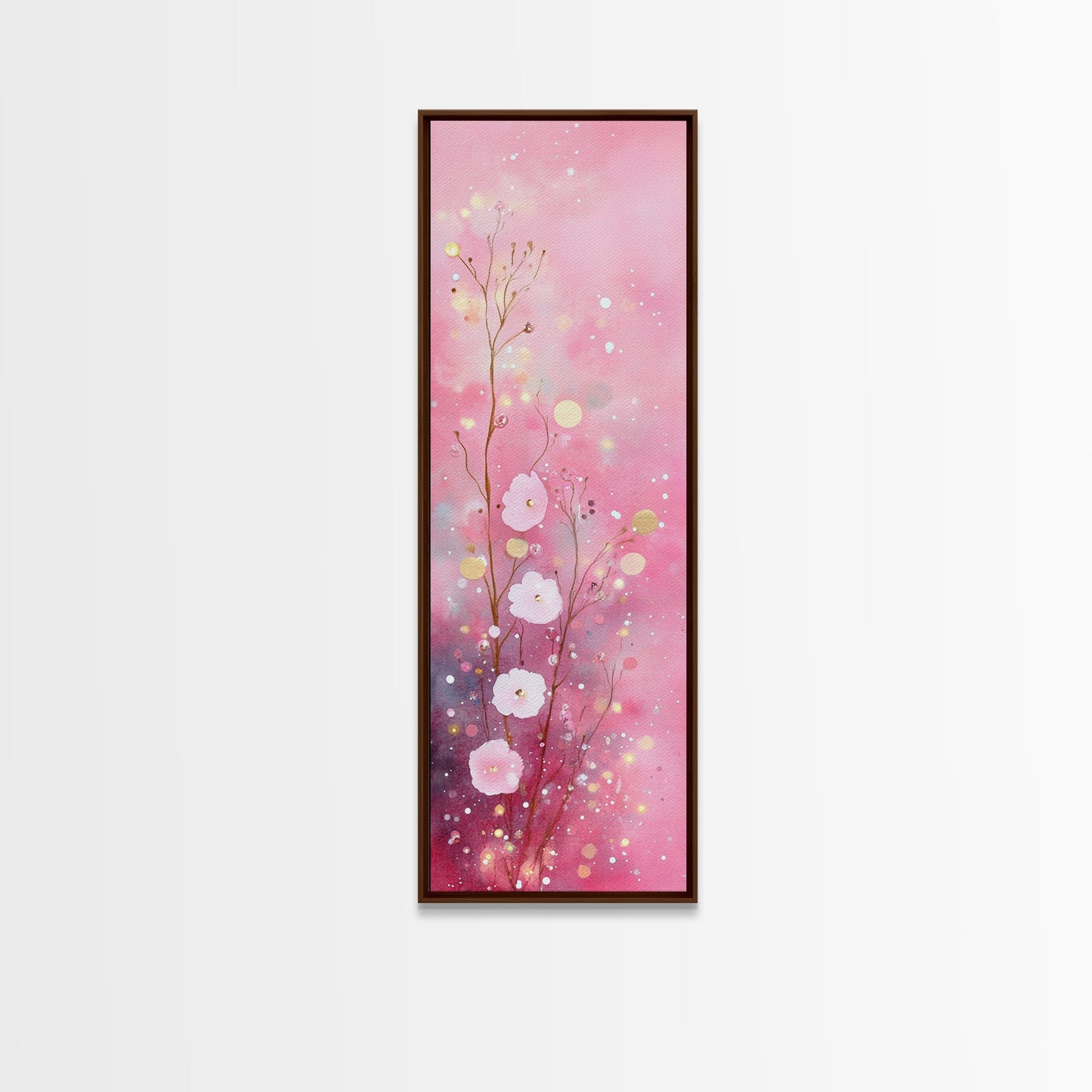 Ethereal Wildflower Painting Framed Canvas Print Featuring Dreamy Pink Abstract Art Perfect Living Room and Boho Aesthetic Spaces