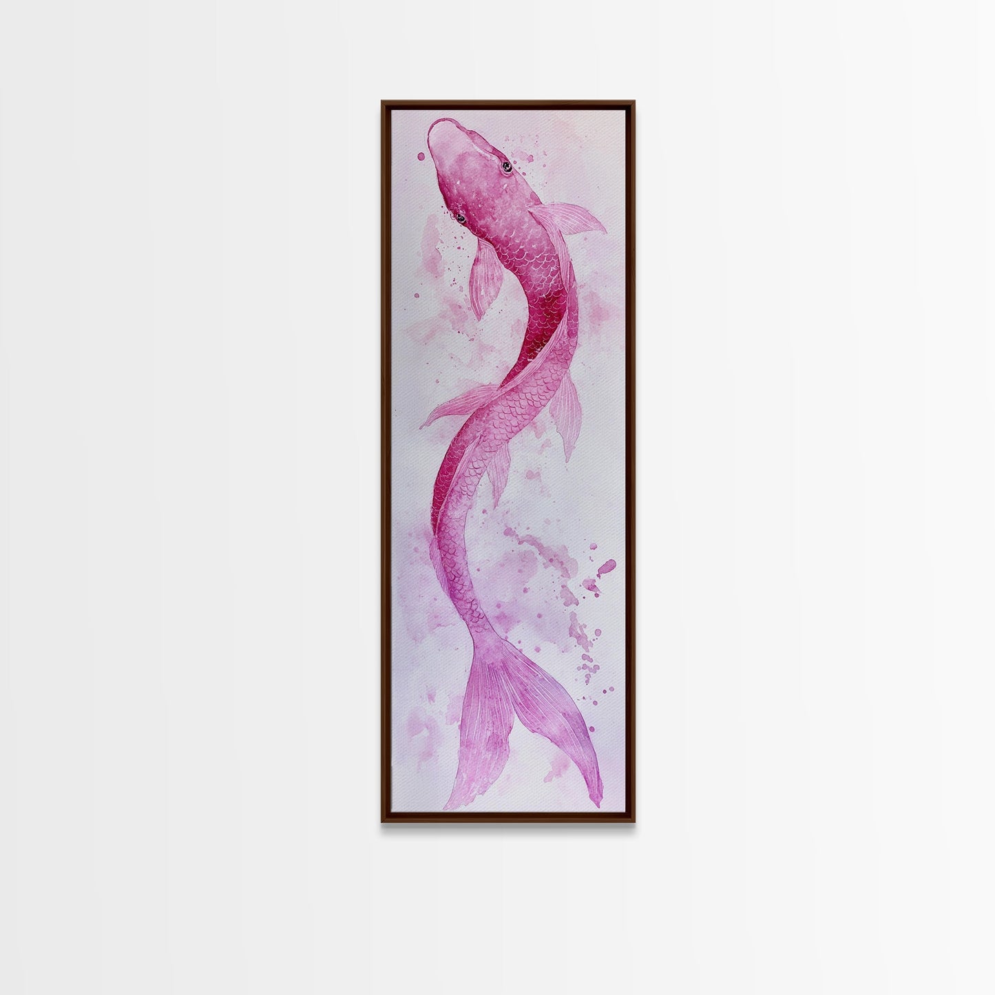 Koi Fish Canvas Print - Pink Whimsical Art, Minimalist Japanese Fish Painting, Skinny Wall Art, Peaceful Above Sofa Artwork