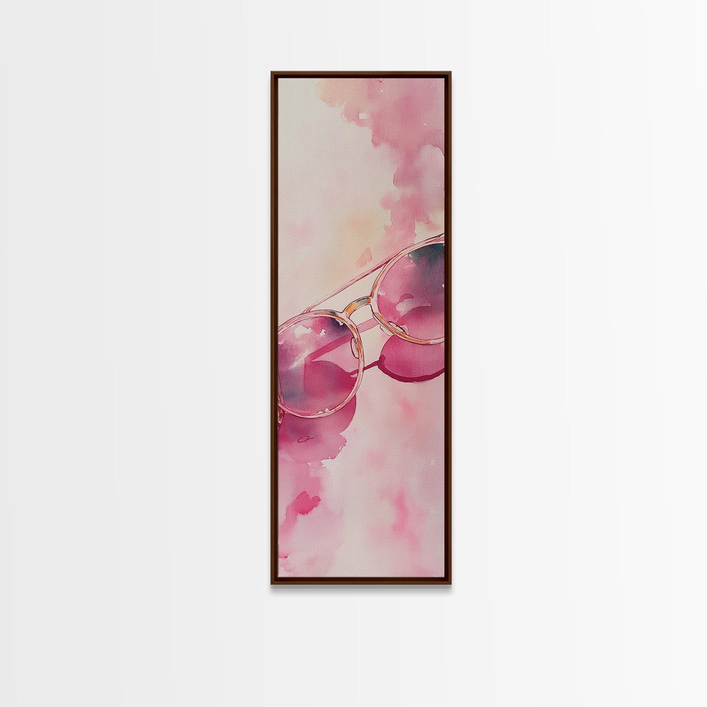 Retro Sunglasses Framed Canvas Print Pink Wall Art Light Pink Wall Art Dorm Decor Minimalist Art Above Couch Art Gift Idea