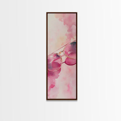 Retro Sunglasses Framed Canvas Print Pink Wall Art Light Pink Wall Art Dorm Decor Minimalist Art Above Couch Art Gift Idea