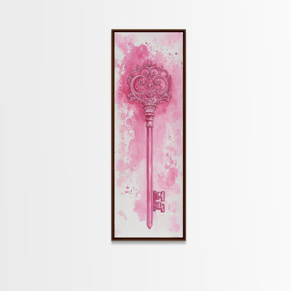 Intricate Key Art Framed Canvas Print Light Pink Wall Art Rustic Decor Minimalist Art Tall Skinny Art Above Couch Art Gift Idea