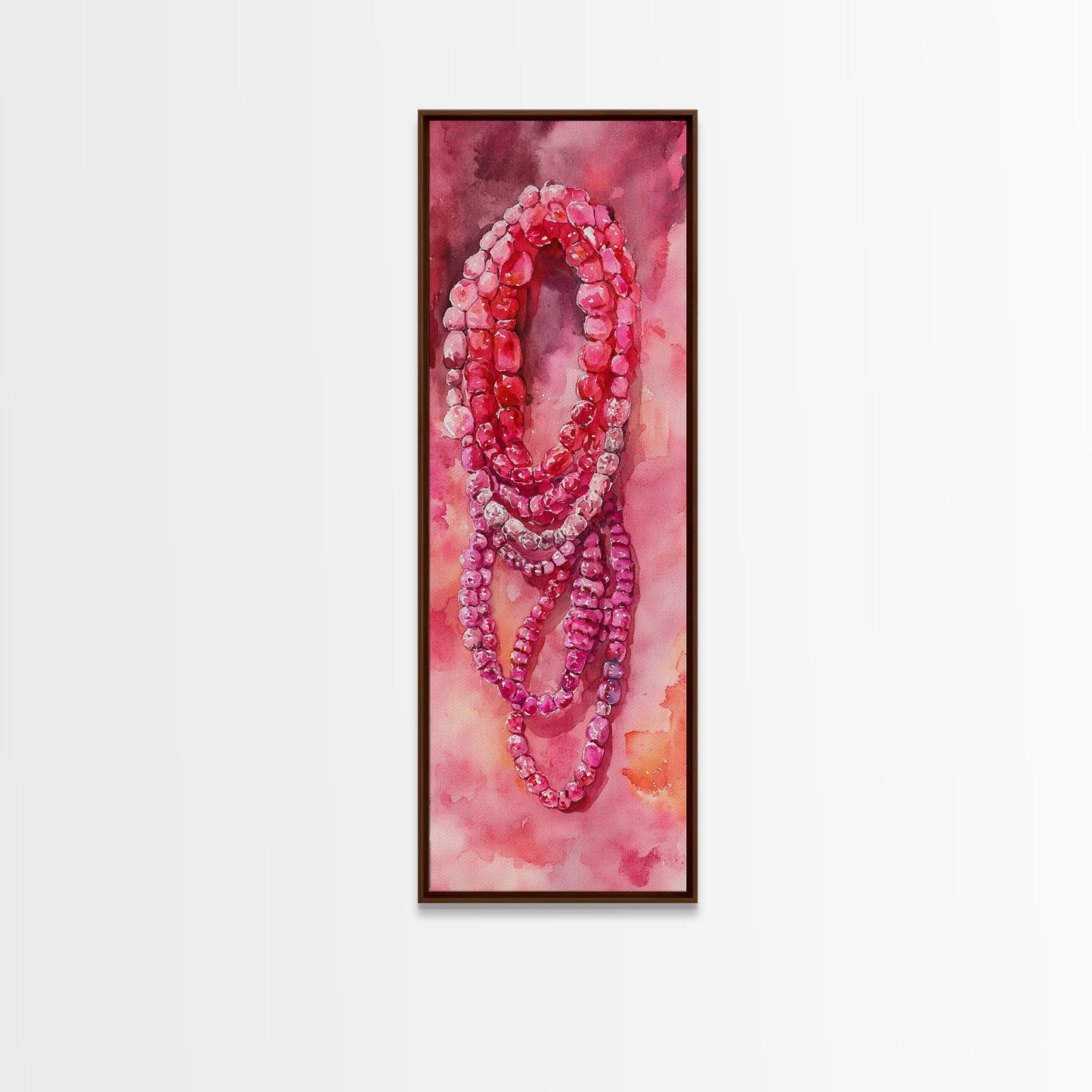 Shimmering Pink Beads Canvas Print Gemstone Painting Whimsical Wall Art Jewelry Lover Gift Vertical Pink Abstract Rustic Art